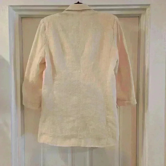 Harve Bernard Womens Linen Pin Striped Blazer Pale Peach Pink Size 8 - Picture 2 of 10